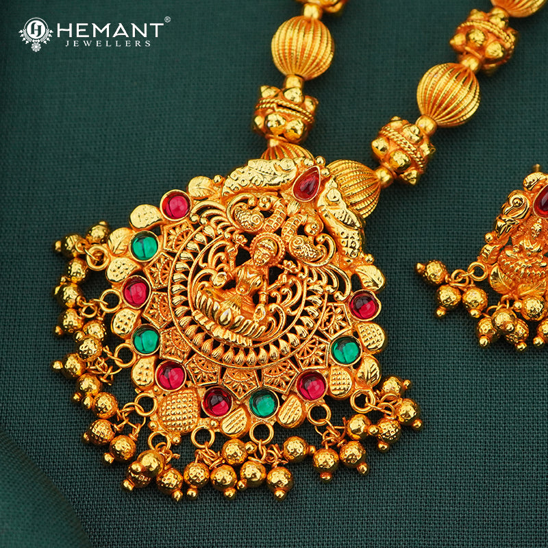 Goddess Lakshmi Temple Necklace Set – Antique Micro Gold Plated - 4129