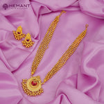 Traditional Maharashtrian Kolhapuri Micro Gold Plated Dot Mala 6 Line Saj Laxmi Pendal Short (with Earrings)