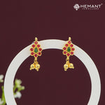 Floral Drop Earrings with Red & Green Stones – 4138