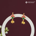 Tri-Petal Red & Green Stone Earrings with Ghungroo Drops – 4157
