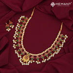 Traditional Maharashtrian Moti Har 4 Paan Peacock 7 Stone (with earrings)