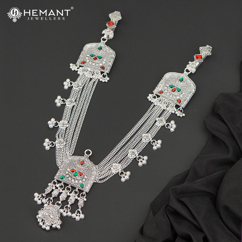 Traditional Oxidized Silver-Tone Floral Design Mekhala โ Bridal Waist Ornament โ 4188