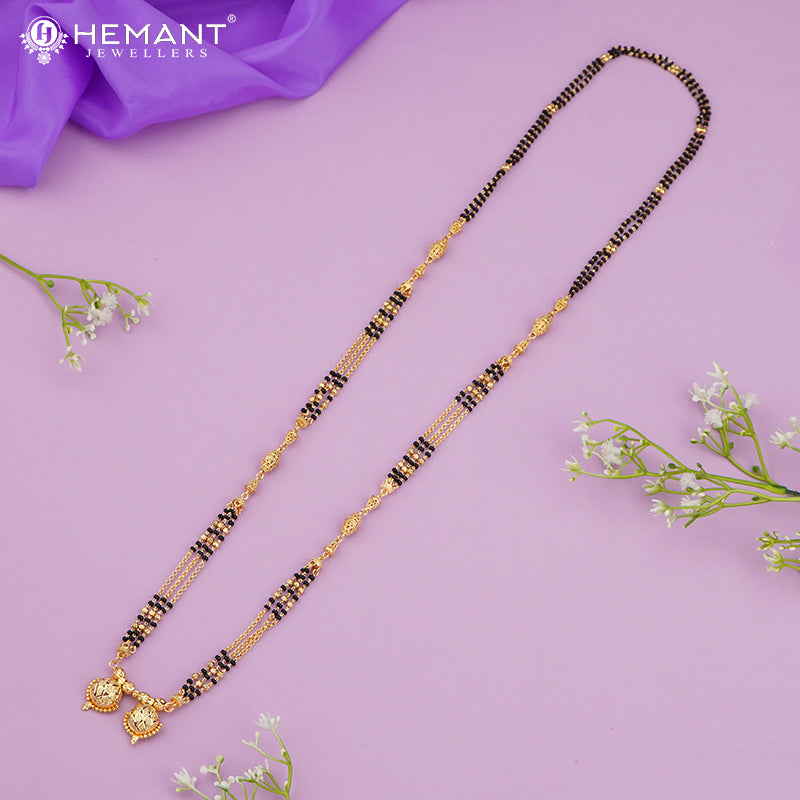 Gold-Plated Multi-Strand Mangalsutra with Wati/Vati Pendants โ Black & Gold Beaded Design 4225