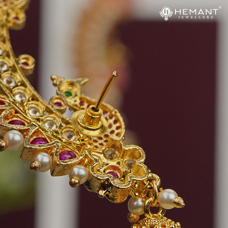 Peacock Design Stone-Studded Earcuff with Pearl Drops (Kan) – 4233