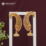 Gold-Finish Floral Arc Earcuff (Kan) with Ruby & White Stone Detailing – 4234