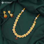 Floral Motif Gold-Finish Necklace Set with Jhumka Earrings - 4239