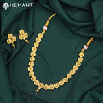 Floral Motif Gold-Finish Necklace Set with Earrings - 4240