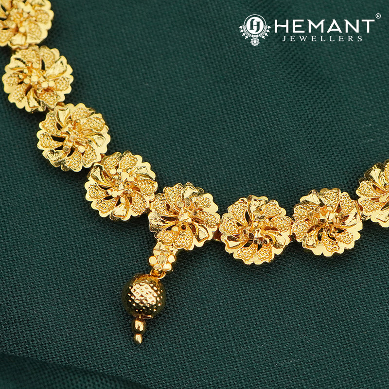 Floral Motif Gold-Finish Necklace Set with Earrings - 4240