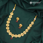 Floral Motif Gold-Finish Necklace Set with Earrings - 4241