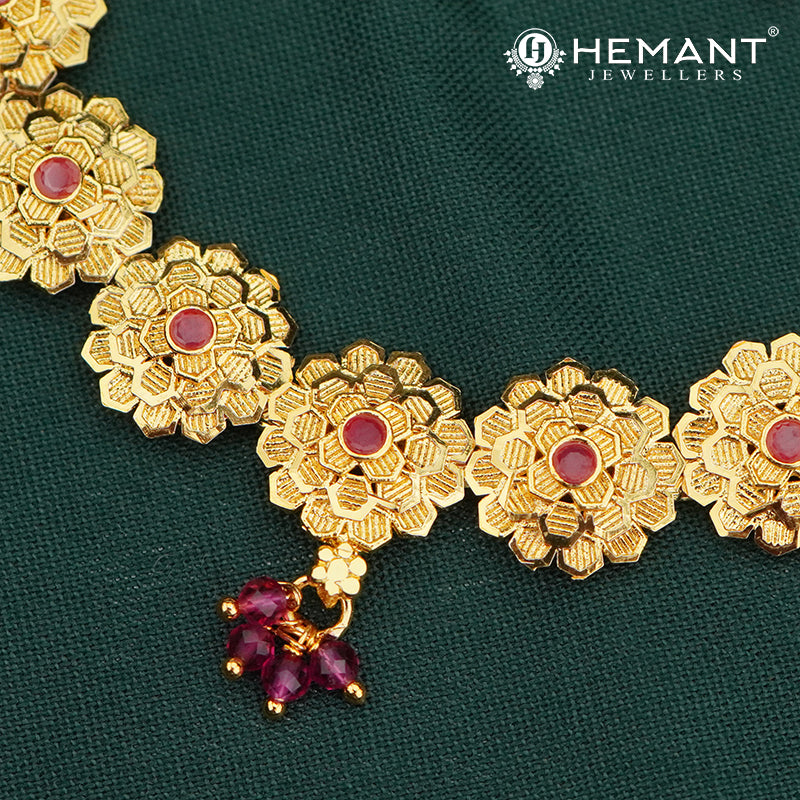 Floral Motif Gold-Finish Necklace Set with Earrings - 4241