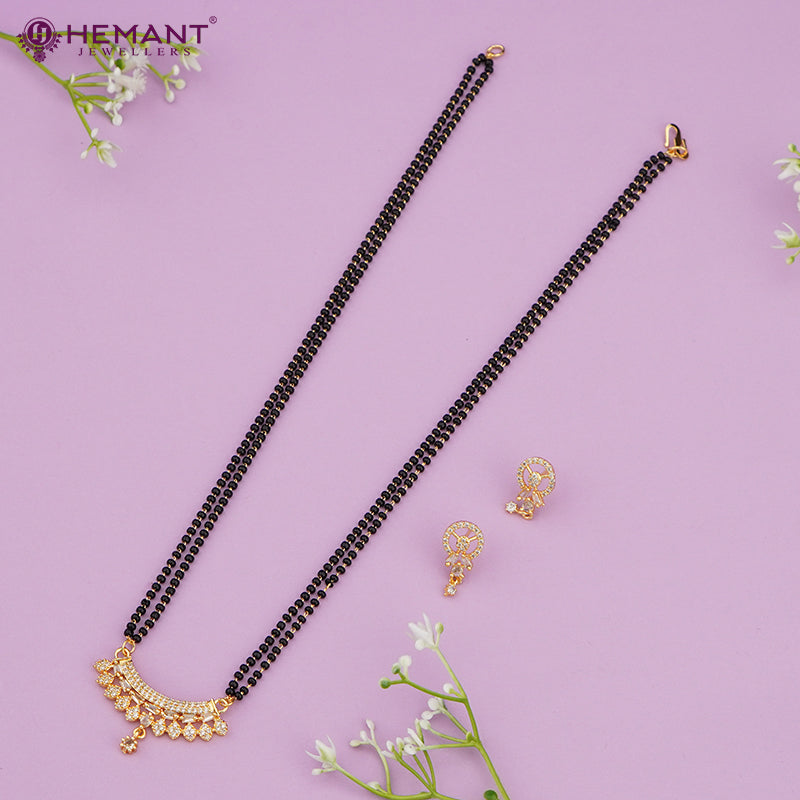 Gold-Plated Designer Mangalsutra Set with Crescent Pendant 4249