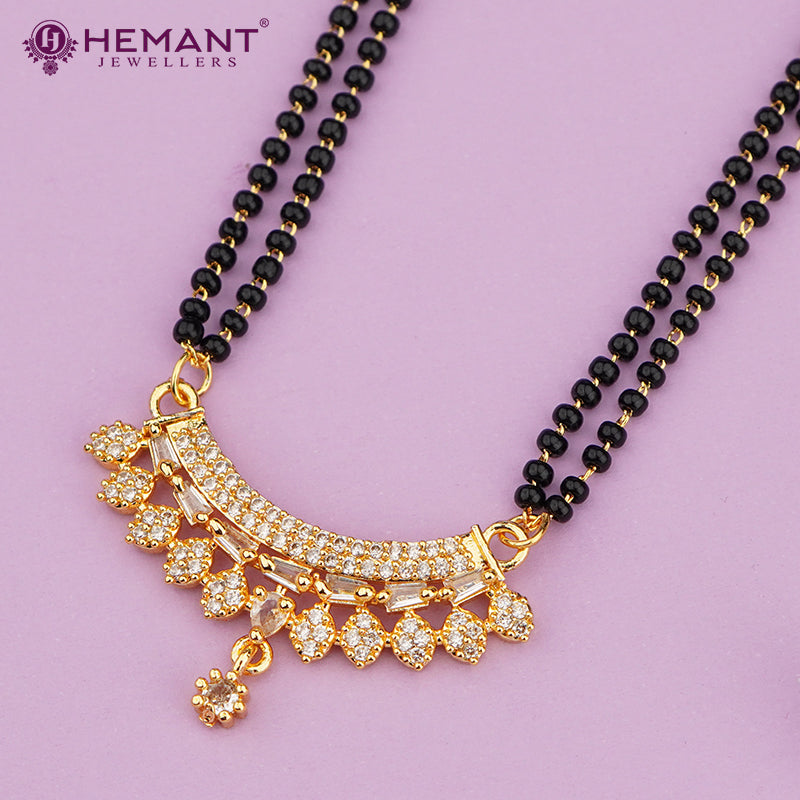 Gold-Plated Designer Mangalsutra Set with Crescent Pendant 4249