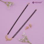 Gold-Plated Designer Mangalsutra Set with Crescent Pendant – Maharashtrian Black Bead Chain 4253