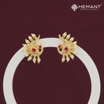 Traditional Peacock CZ Pearl Stud Earrings – 4261