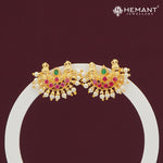 Temple-Style Half Moon Ruby Pearl Earrings – 4262