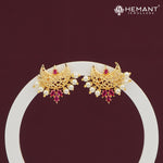 Crescent Pearl & Ruby Stud Earrings – 4265