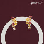 Ruby Pearl Cluster Earrings in Gold Finish – 4266
