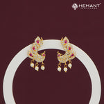 Peacock-Inspired CZ & Pearl Earrings – 4267