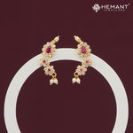 Sparkling Curved CZ Stud Earrings with Ruby Red Teardrop – 4270