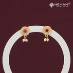 Round Ruby CZ Stud Earrings with Pearl Drops – 4271