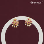 Ruby Floral Pearl Drop Stud Earrings – 4272