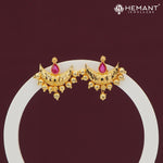 Half Moon Motif Stud Earrings with Ruby Drop – 4273