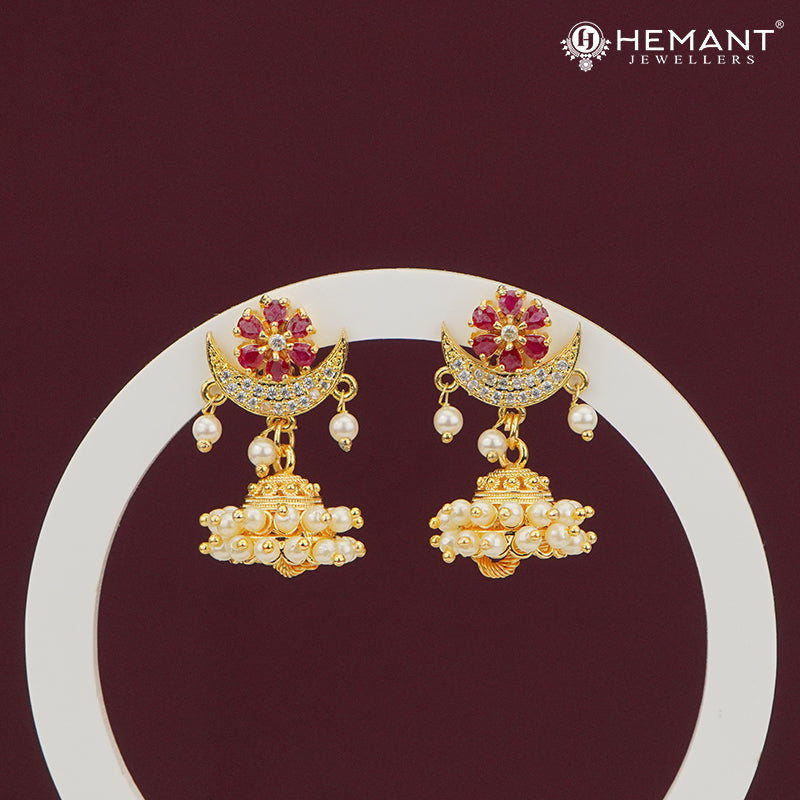 Floral Moon Pearl Jhumka Earrings – 4275 – Hemant Jewellers