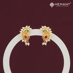 Pearl-Edged Peacock Stud Earrings with Ruby Center – 4276