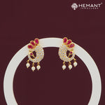 Peacock CZ Stud Earrings with Ruby Stone Crown – 4282