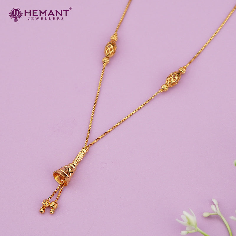 Elegant Gold-Plated with Gold Polished Bell Pendant Necklace – Sleek Beaded Chain – 4289