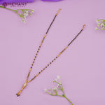 Delicate Gold-Tone Mangalsutra with CZ Pendant & Fine Black Bead Chain - 4295