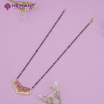 Dual-Strand Black Bead Mangalsutra with Leaf Motif Pink Enamel Pendant 4297-4405