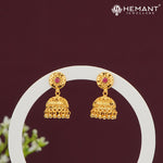 Forming Gold Jhumka Earrings with Red Stone Stud & Dome Design – 4308