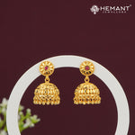 Forming Gold Jhumka Earrings with Petal-Cut Stud & Embossed Dome – 4310