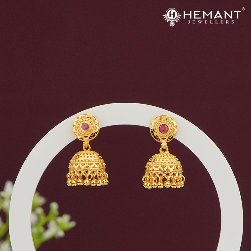 Forming Gold Plated Red Stone Jhumka Earrings – 4313