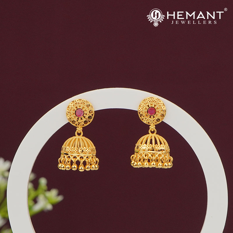 Forming Gold Red Stone Jhumka Earrings – 4319