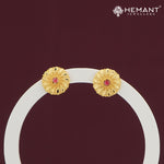 Round Floral Forming Gold Earrings with Red Stone – 4326