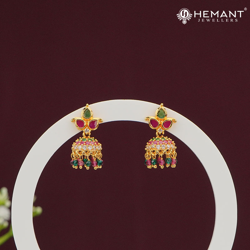 Forming Gold Jhumka with Teardrop-shaped Stone – 4332-33
