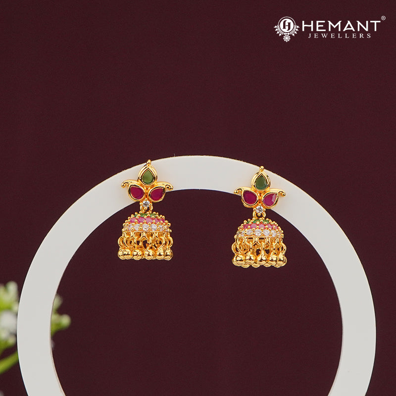 Forming Gold Jhumka with Teardrop-shaped Stone – 4332-33