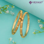 Gold-Finish Bangles with Floral Enamel & Textured Carving – 4351-53