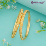 Micro Gold Plated Bangles with Diamond Motif & Floral Engraving – 4354-56