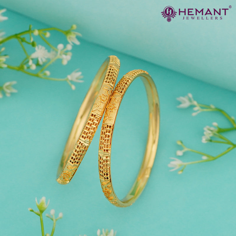 Micro Gold Plated Bangles with Delicate Floral Texture – 4377-79