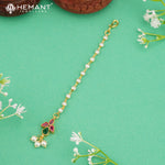 Pearl Chain Maang Tikka with Pink-Green Stones & Hanging Beads – 4383
