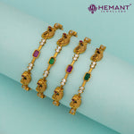 Antique Finish Peacock Bangles with Ruby-Green Stones –  4452-4454 ( 4 Pc Set / 2 Pair)