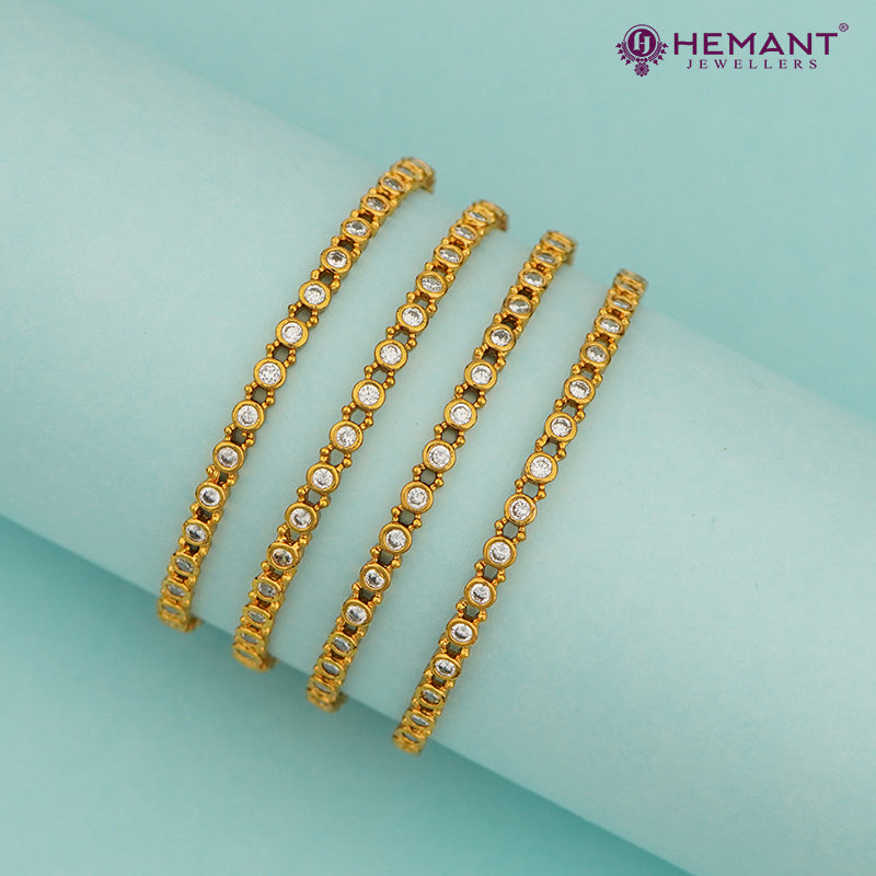 Antique Finish Bangles with Classic CZ White Stone – 4458-4460 ( 4 Pc Set / 2 Pair)
