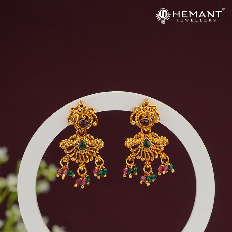Antique South-Style Temple Earrings with Beaded Fringe – 4465