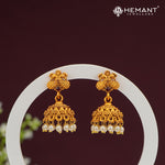 Antique Jhumka Earrings with Red Stone & Pearl Drops – 4468