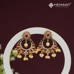 Pearl Dangler Earrings with Red-Green Accents – 4472