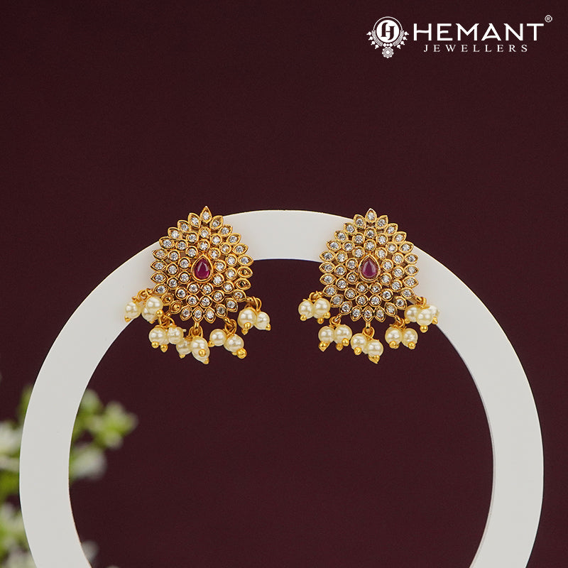 Teardrop Stone Cluster Earrings with Pearl Drops – 4480-81