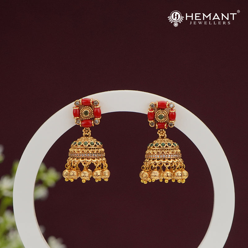 Traditional Red & Green Jhumka Earrings – 4484